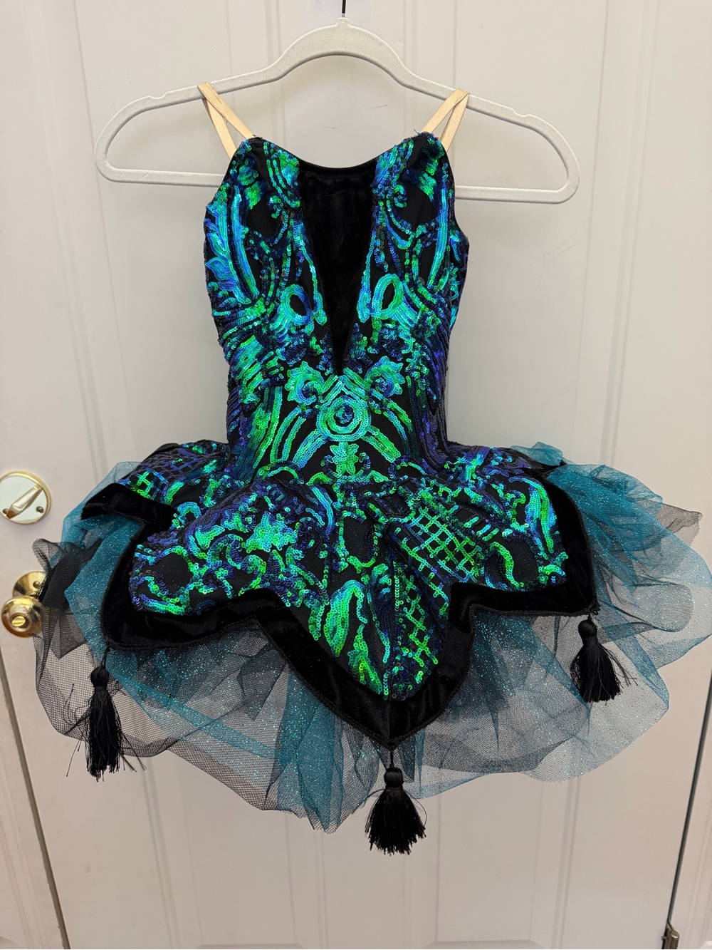 Girls Black Teal Sequin Ballet Costume